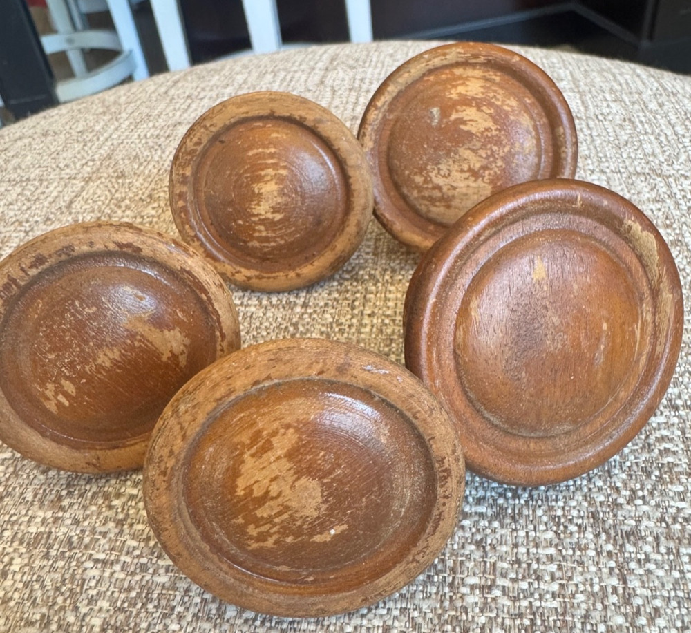 Vintage Wooden Drawer Knobs Lot of 5 Furniture Repair Retro Decor Craft Supplies
